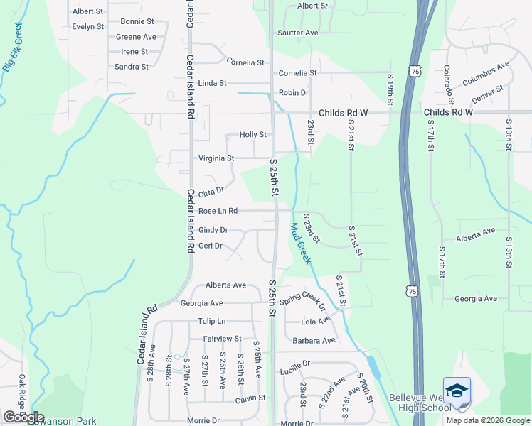 map of restaurants, bars, coffee shops, grocery stores, and more near 8779 South 25th Street in Bellevue