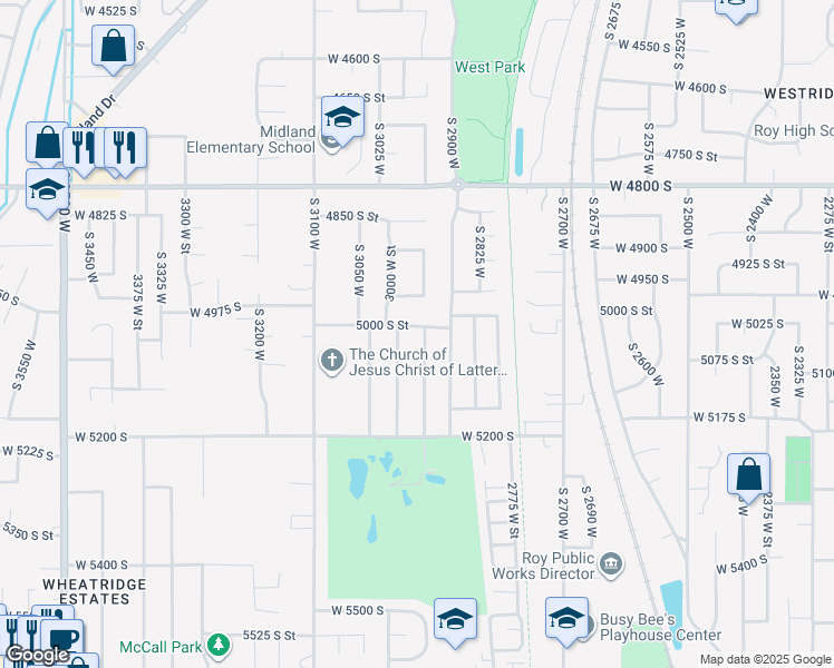 map of restaurants, bars, coffee shops, grocery stores, and more near 5009 South 2925 West in Roy
