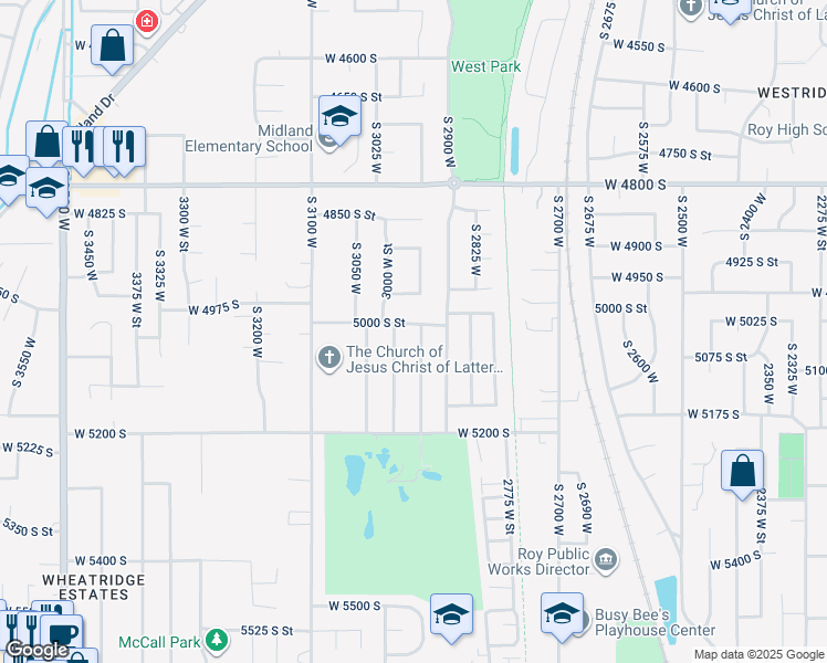 map of restaurants, bars, coffee shops, grocery stores, and more near 5009 South 2925 West in Roy