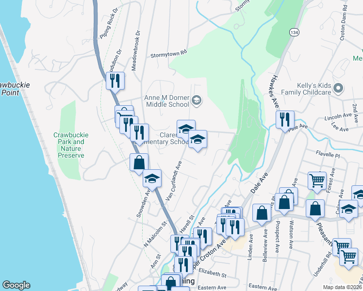 map of restaurants, bars, coffee shops, grocery stores, and more near 54 Hudson View Hill in Ossining