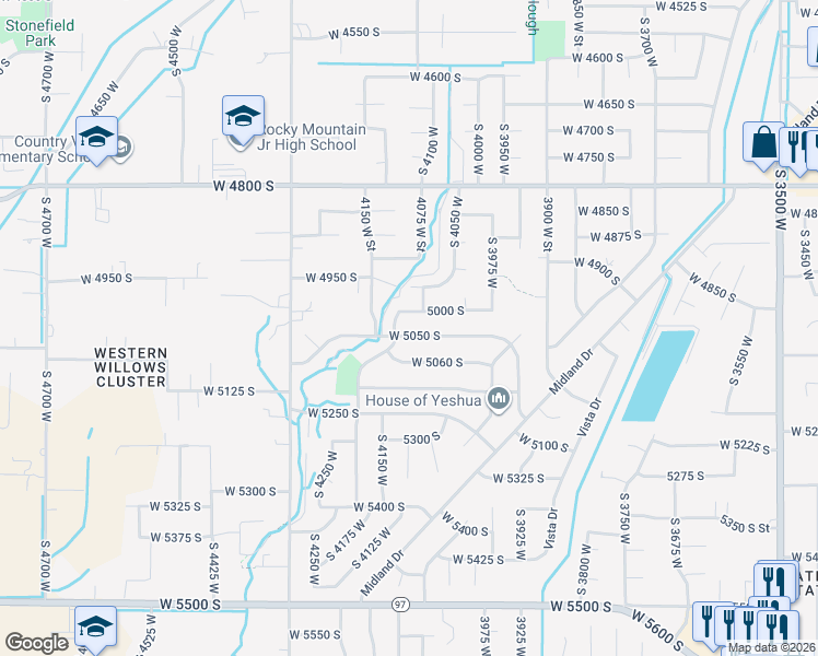 map of restaurants, bars, coffee shops, grocery stores, and more near 4088 West 5050 South in Roy