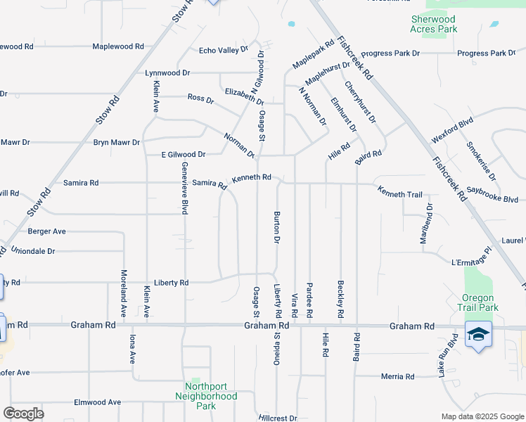 map of restaurants, bars, coffee shops, grocery stores, and more near 4113 Osage Street in Stow