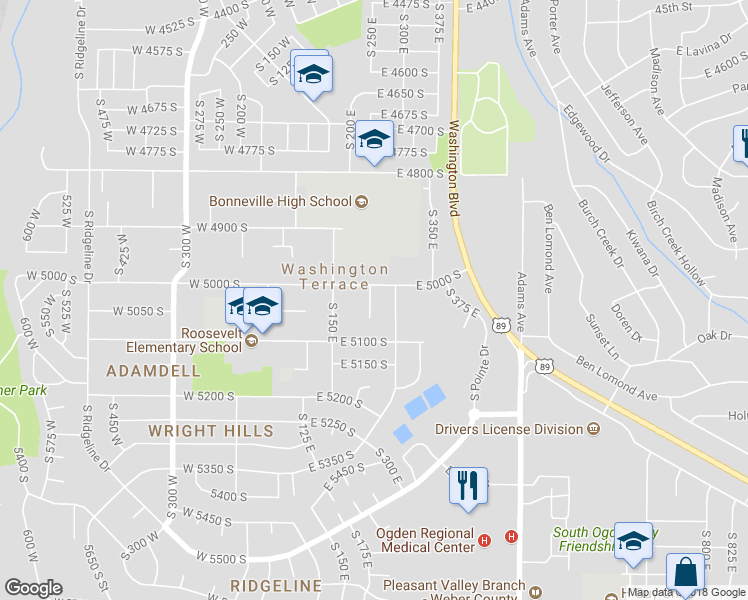 map of restaurants, bars, coffee shops, grocery stores, and more near 5028 South 240 East in Ogden