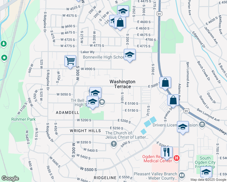 map of restaurants, bars, coffee shops, grocery stores, and more near 106 East 5050 South in Ogden