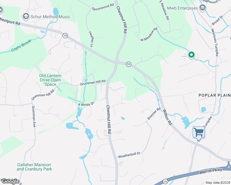 map of restaurants, bars, coffee shops, grocery stores, and more near 12 Chestnut Hill Road in Wilton