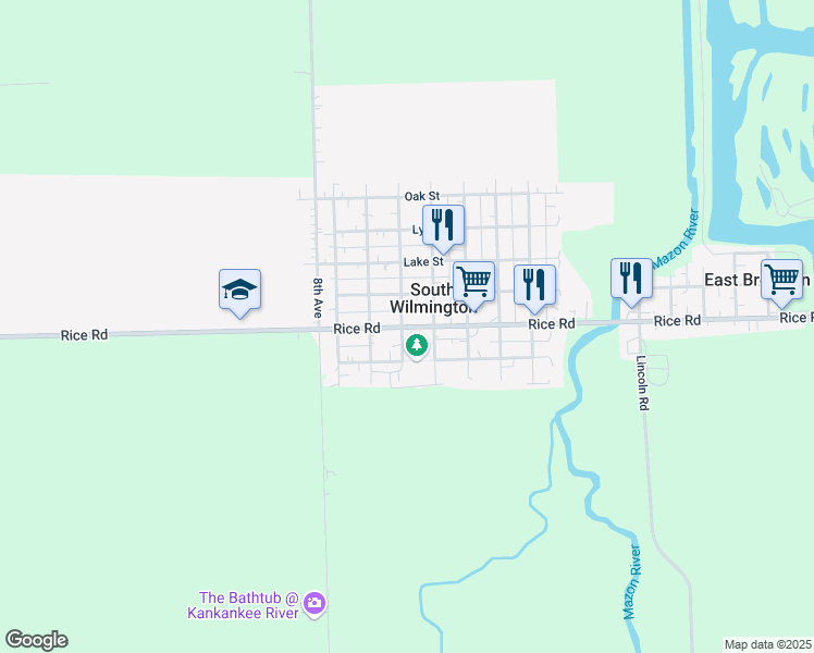 map of restaurants, bars, coffee shops, grocery stores, and more near 530 Rice Road in South Wilmington