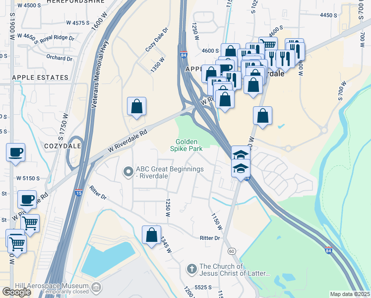 map of restaurants, bars, coffee shops, grocery stores, and more near 1255 5050 South in Ogden