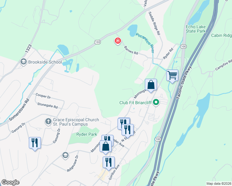 map of restaurants, bars, coffee shops, grocery stores, and more near 7 Morningside Court in Ossining