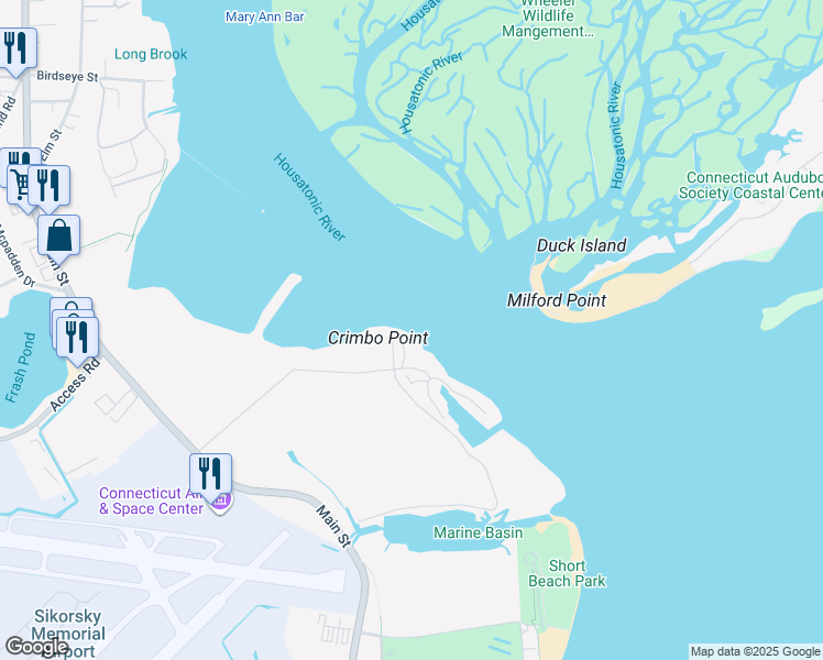 map of restaurants, bars, coffee shops, grocery stores, and more near 520 Sniffens Lane in Stratford