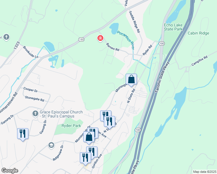 map of restaurants, bars, coffee shops, grocery stores, and more near 1 Morningside Court in Ossining