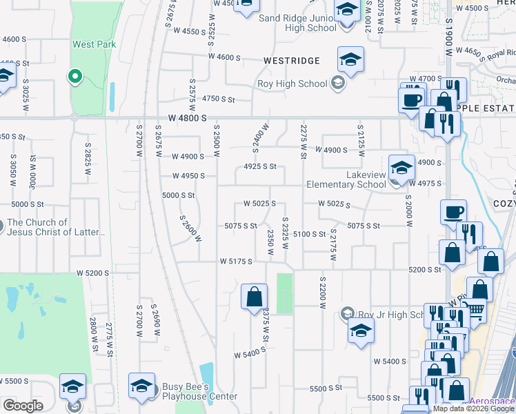 map of restaurants, bars, coffee shops, grocery stores, and more near 2387 West 5025 South in Roy