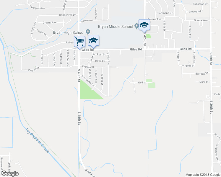 map of restaurants, bars, coffee shops, grocery stores, and more near 8715 South 45th Avenue in Omaha