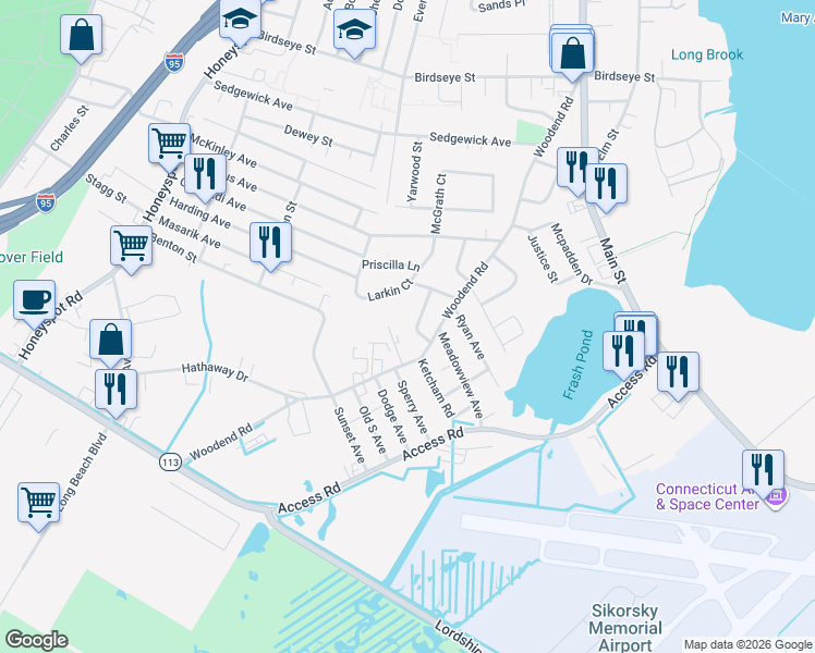map of restaurants, bars, coffee shops, grocery stores, and more near 45 Early Avenue in Stratford
