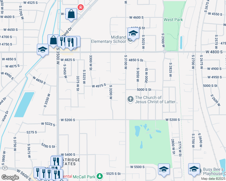 map of restaurants, bars, coffee shops, grocery stores, and more near 3184 West 5025 South in Roy
