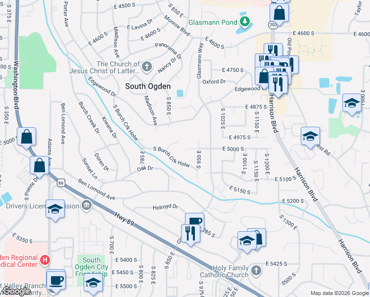 map of restaurants, bars, coffee shops, grocery stores, and more near 938 East 5000 South in Ogden