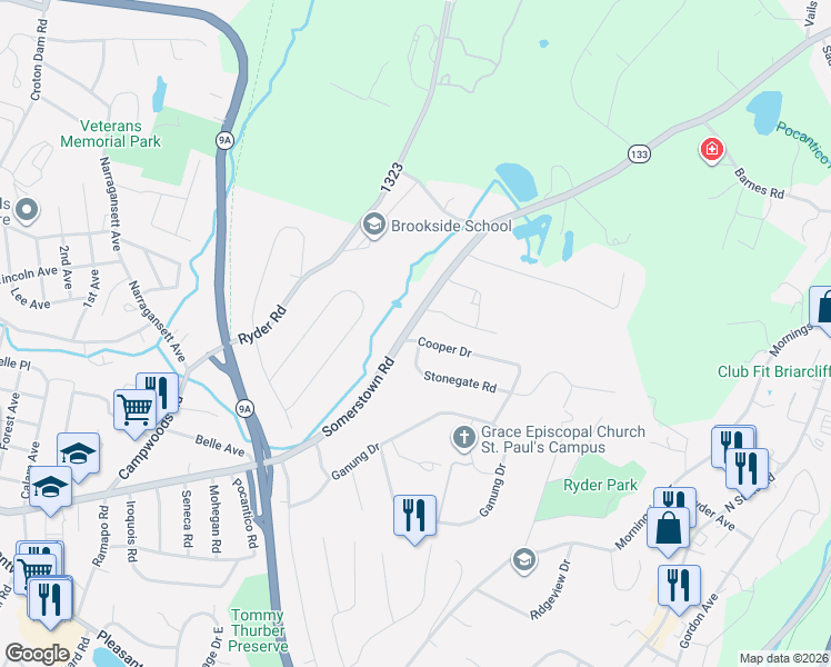 map of restaurants, bars, coffee shops, grocery stores, and more near 27 Somerstown Road in Ossining