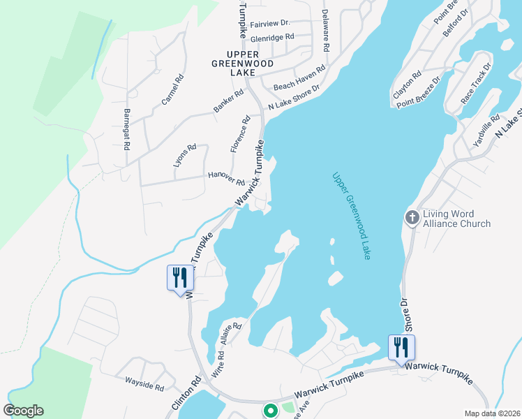 map of restaurants, bars, coffee shops, grocery stores, and more near 20 South Richfield Road in West Milford