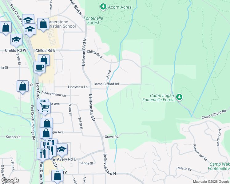 map of restaurants, bars, coffee shops, grocery stores, and more near 1603 Chaput Drive in Bellevue