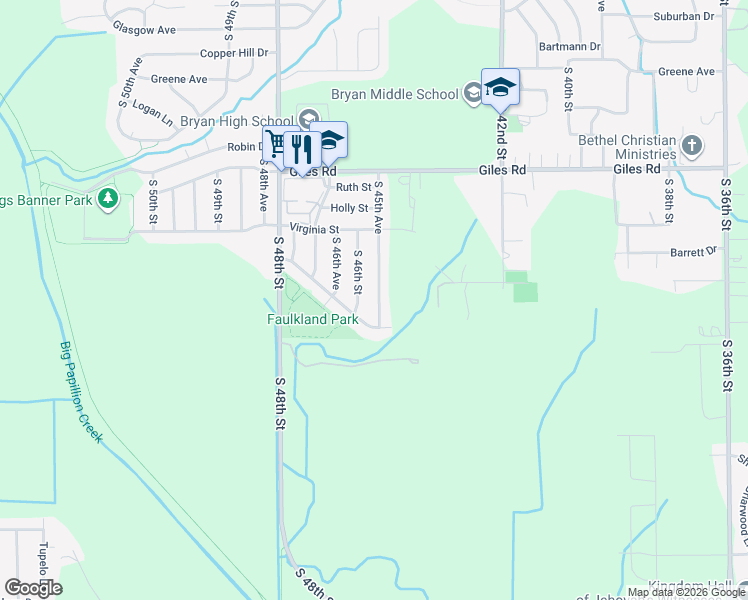 map of restaurants, bars, coffee shops, grocery stores, and more near 8715 South 45th Avenue in Omaha