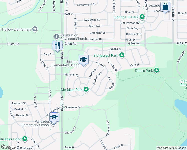 map of restaurants, bars, coffee shops, grocery stores, and more near 8704 South 164th Street in Omaha
