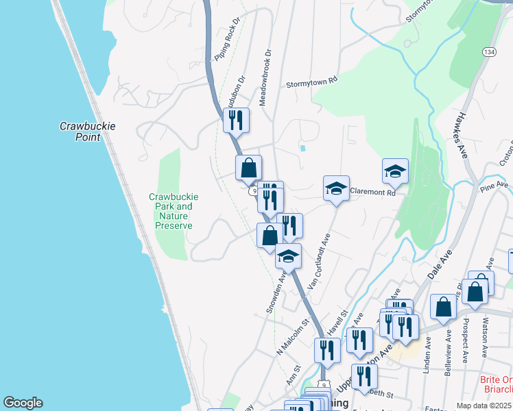 map of restaurants, bars, coffee shops, grocery stores, and more near 191 North Highland Avenue in Ossining