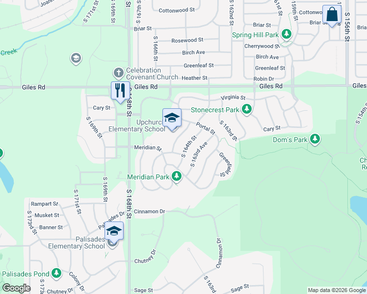 map of restaurants, bars, coffee shops, grocery stores, and more near 8704 South 164th Street in Omaha