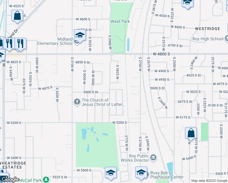 map of restaurants, bars, coffee shops, grocery stores, and more near 5003 South 2825 West in Roy