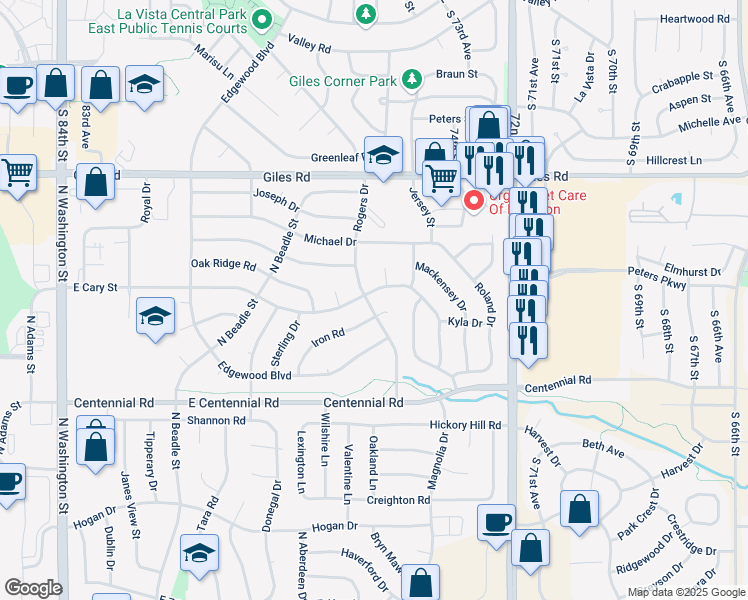 map of restaurants, bars, coffee shops, grocery stores, and more near 915 East Cary Street in Papillion