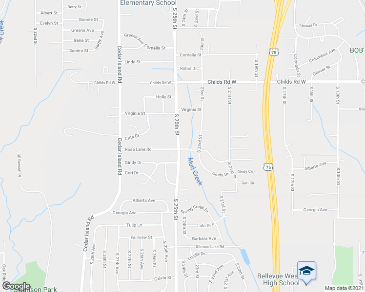 map of restaurants, bars, coffee shops, grocery stores, and more near 8779 South 25th Street in Bellevue