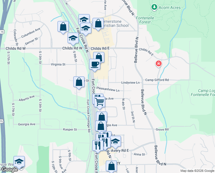 map of restaurants, bars, coffee shops, grocery stores, and more near 710 6th Street North in Bellevue