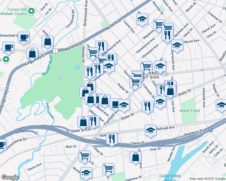 map of restaurants, bars, coffee shops, grocery stores, and more near 926 Hancock Avenue in Bridgeport