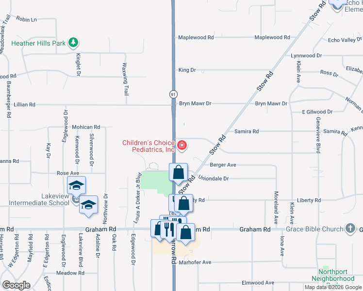map of restaurants, bars, coffee shops, grocery stores, and more near 3925 Darrow Road in Stow