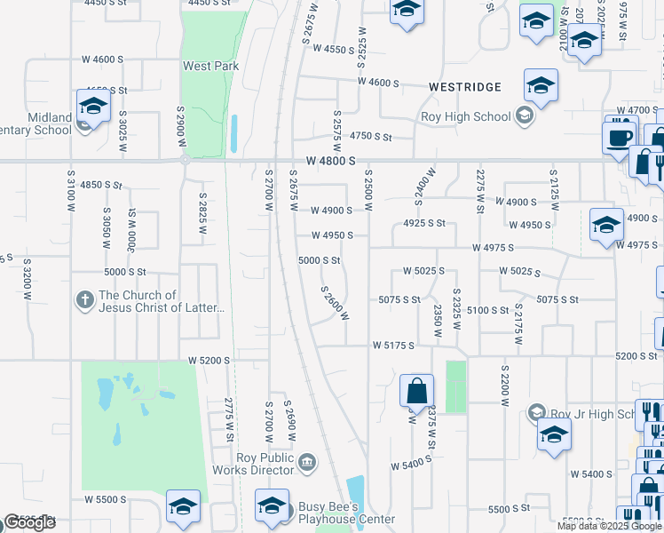 map of restaurants, bars, coffee shops, grocery stores, and more near 2581 West 5000 South in Roy