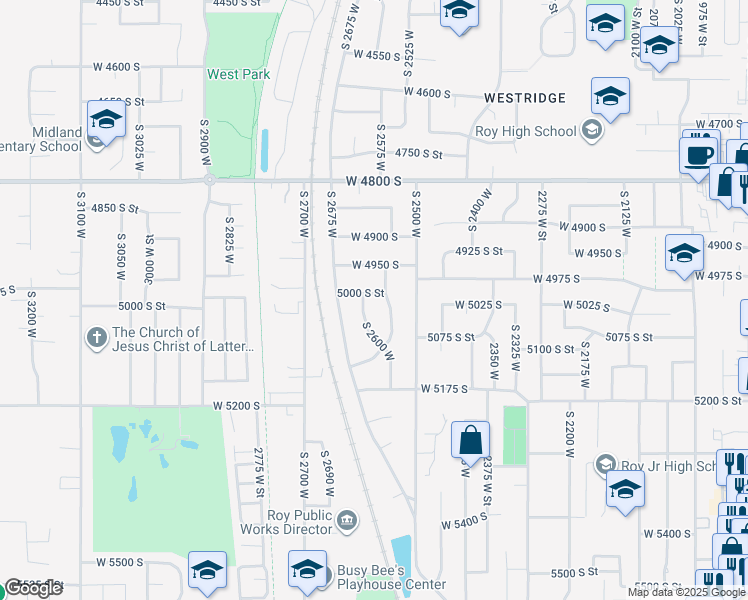 map of restaurants, bars, coffee shops, grocery stores, and more near 2581 West 5000 South in Roy