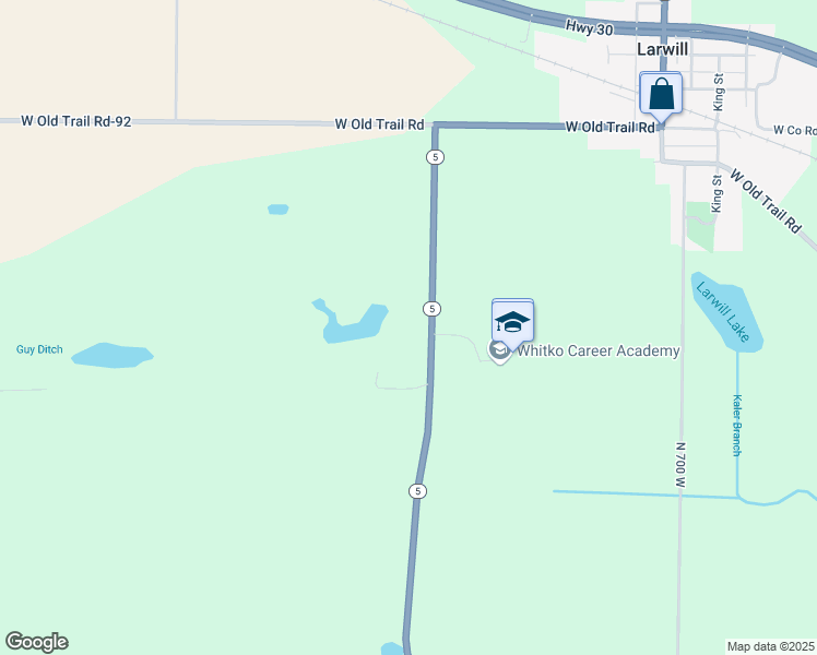 map of restaurants, bars, coffee shops, grocery stores, and more near 710 Indiana 5 in Larwill