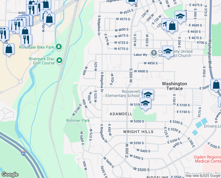 map of restaurants, bars, coffee shops, grocery stores, and more near 404 West 5050 South in Ogden