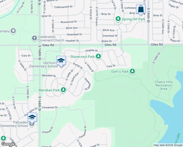 map of restaurants, bars, coffee shops, grocery stores, and more near 8632 South 163rd Street in Omaha