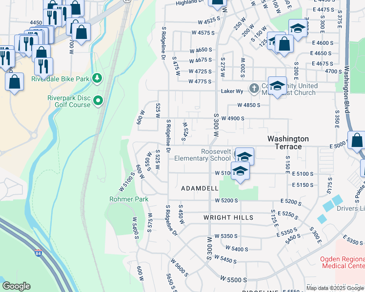 map of restaurants, bars, coffee shops, grocery stores, and more near 404 West 5050 South in Ogden