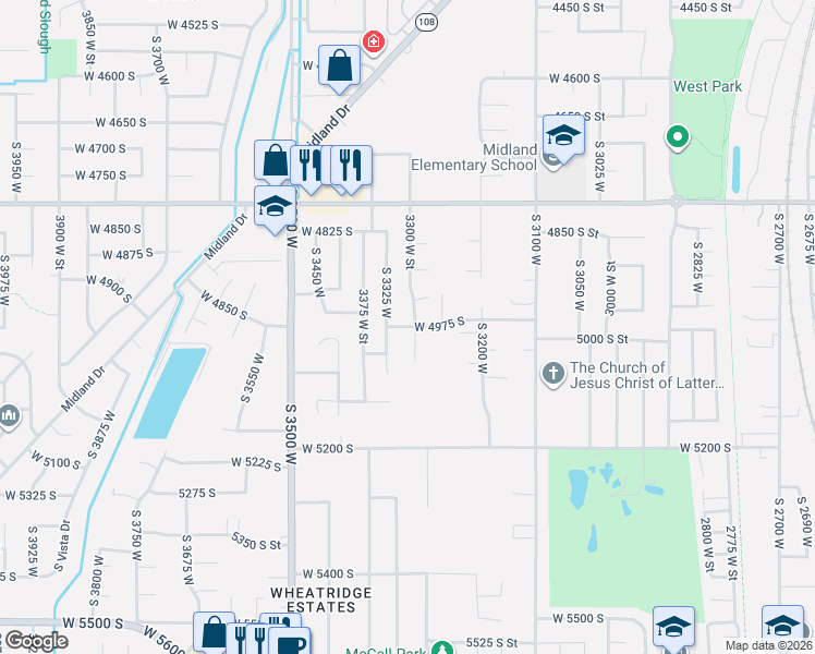 map of restaurants, bars, coffee shops, grocery stores, and more near 3307 West 4975 South in Roy