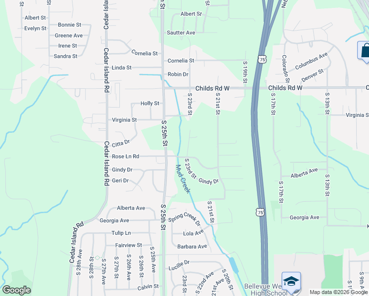 map of restaurants, bars, coffee shops, grocery stores, and more near 8804 South 23rd Street in Bellevue