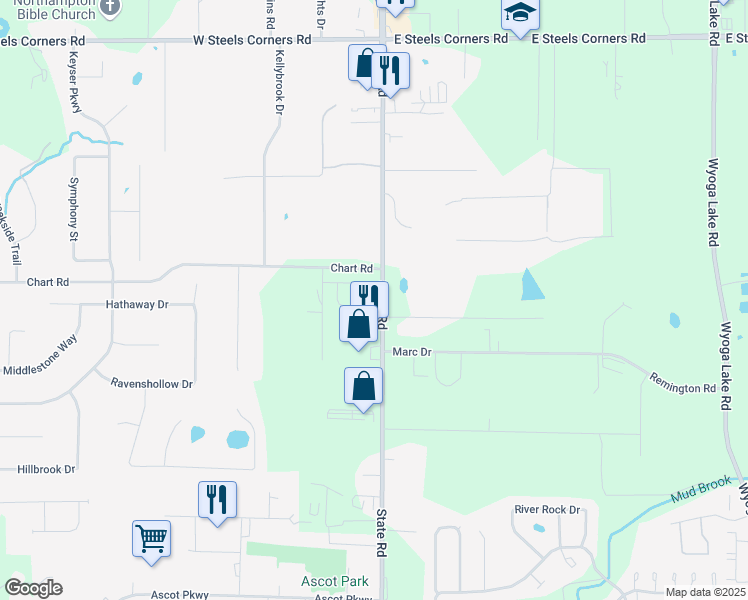 map of restaurants, bars, coffee shops, grocery stores, and more near 33 Nestico Drive in Cuyahoga Falls