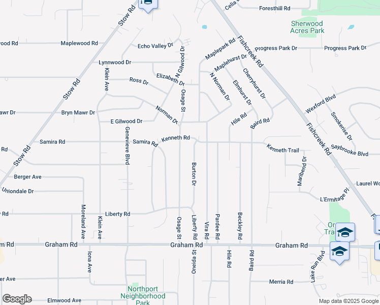 map of restaurants, bars, coffee shops, grocery stores, and more near 4113 Osage Street in Stow