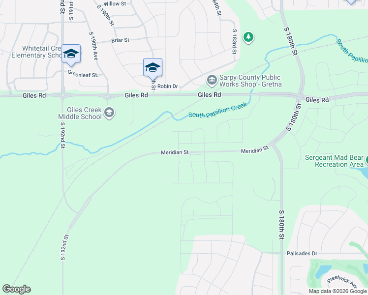 map of restaurants, bars, coffee shops, grocery stores, and more near 18577 Giles Road in Omaha