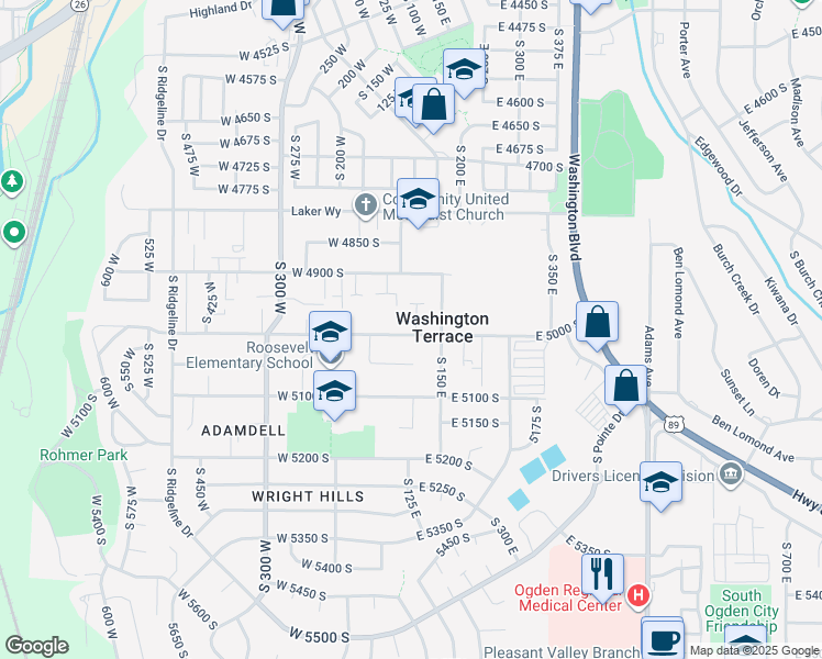 map of restaurants, bars, coffee shops, grocery stores, and more near 106 East 5050 South in Ogden