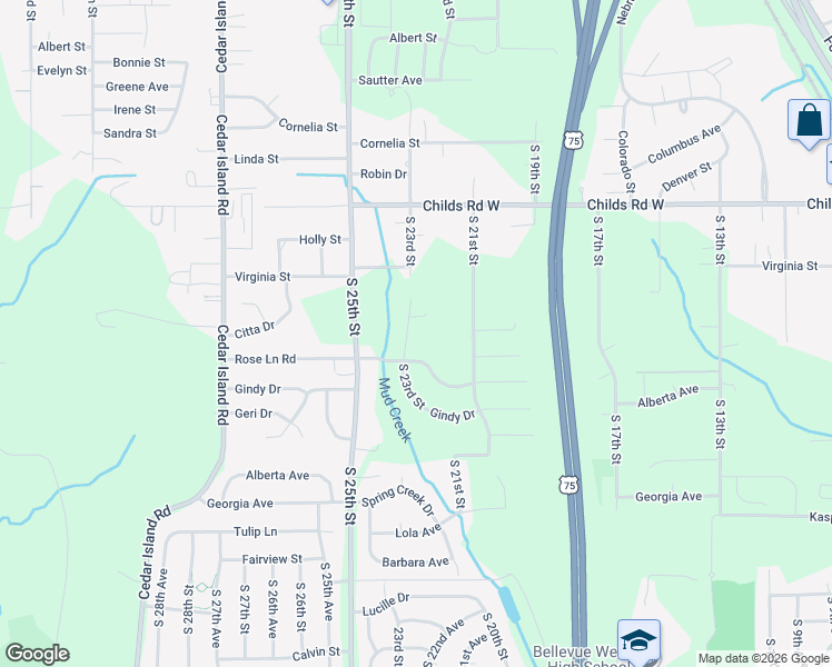 map of restaurants, bars, coffee shops, grocery stores, and more near 2214 Rose Lane Road in Bellevue