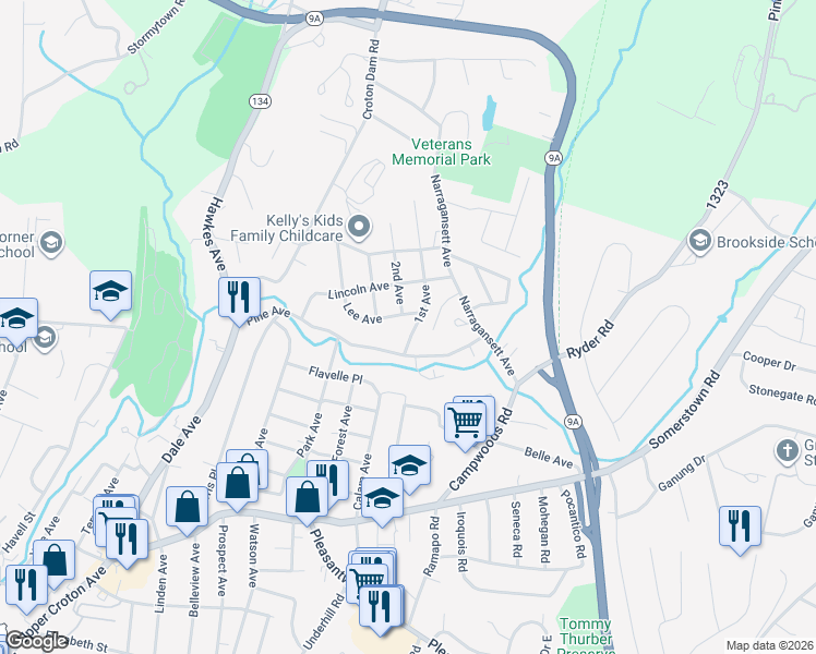 map of restaurants, bars, coffee shops, grocery stores, and more near 71 Pine Avenue in Ossining