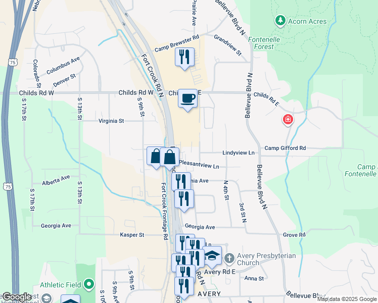 map of restaurants, bars, coffee shops, grocery stores, and more near 710 6th Street North in Bellevue
