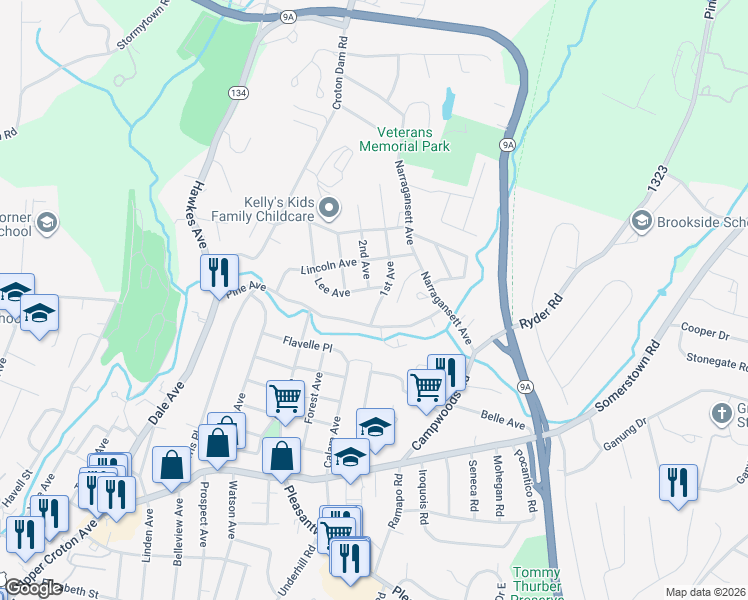 map of restaurants, bars, coffee shops, grocery stores, and more near 71 Pine Avenue in Ossining