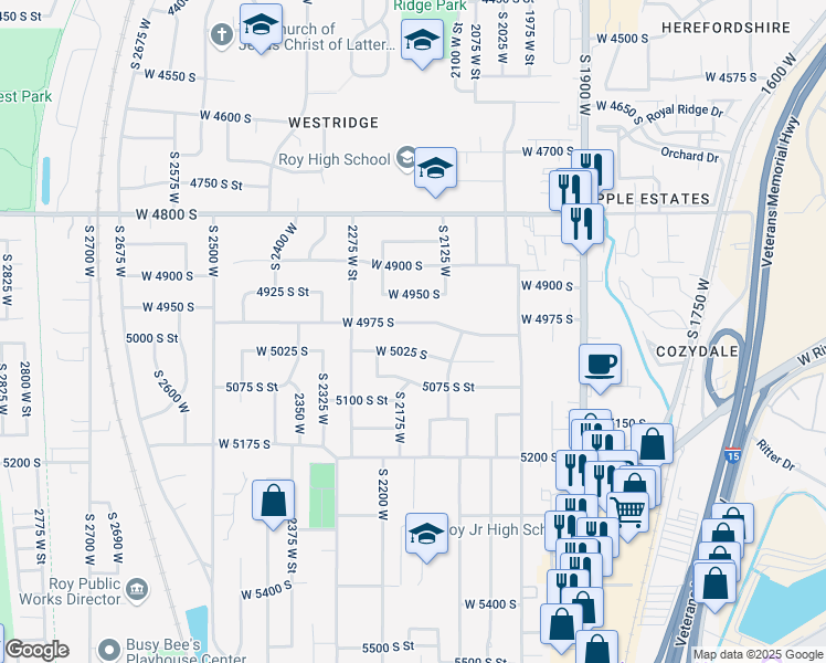 map of restaurants, bars, coffee shops, grocery stores, and more near 2179 West 4975 South in Roy