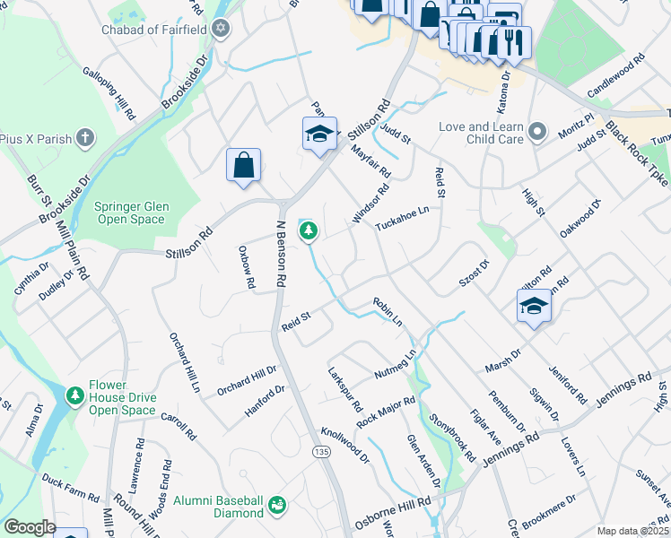 map of restaurants, bars, coffee shops, grocery stores, and more near 148 Greenbriar Road in Fairfield